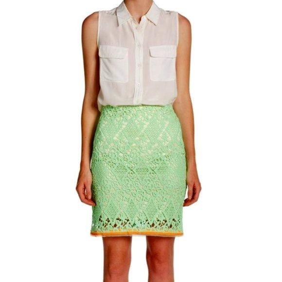 Elie Tahari Green "Bella" Lace Skirt NEW Sz. 4 - Picture 1 of 6